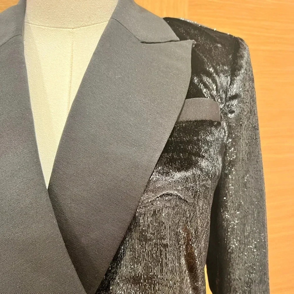 Rachel Zoe Velvet Shimmer Double Breasted Blazer Black NWT Size 2 - Picture 3 of 12